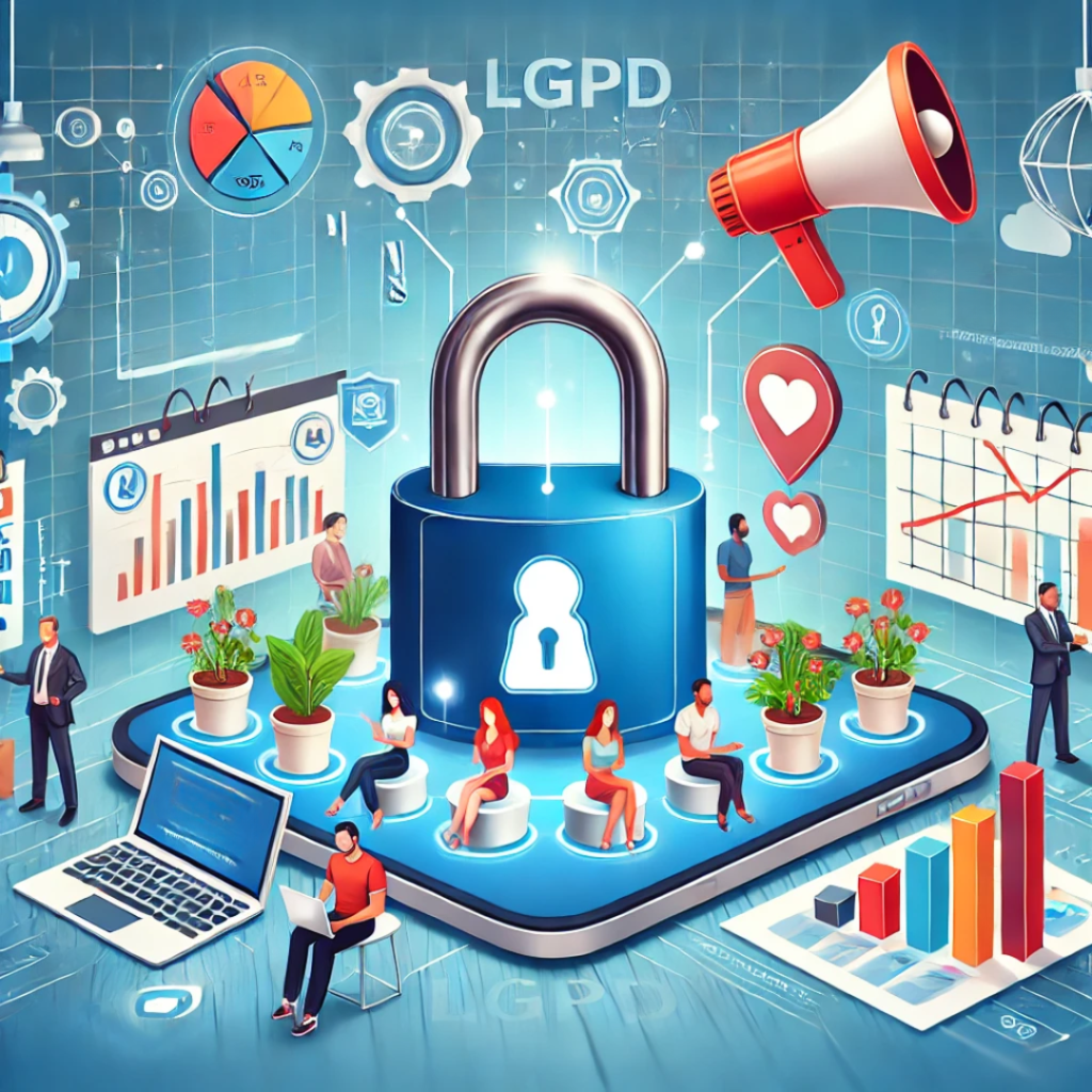 LGPD e Marketing 5.0. Proteção de Dados e Experiência do Cliente. Feito com IA.